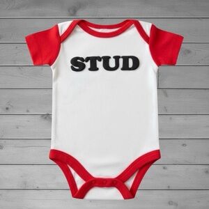 Baby One-Piece Bodysuit with STUD Graphic - Red & White